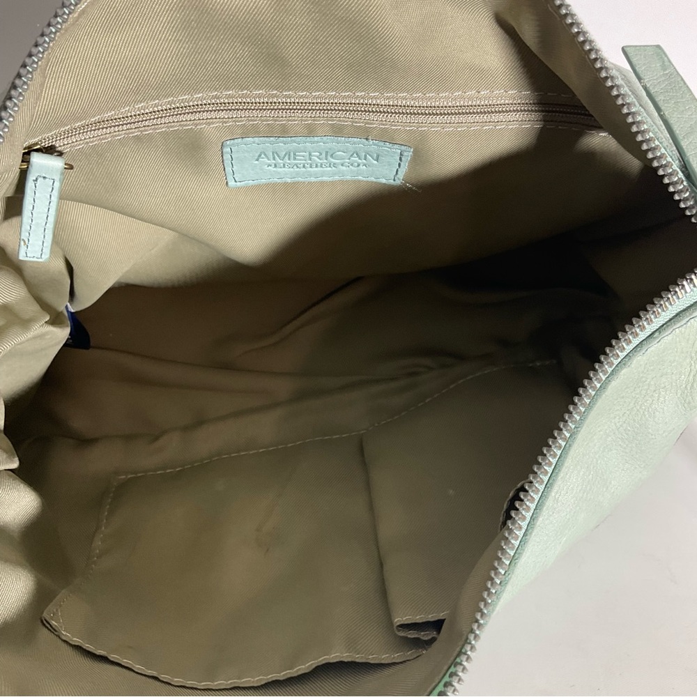 American Leather Company Leather Hanover Mint Green Two Front Zip Pockets Bag - Picture 10 of 16